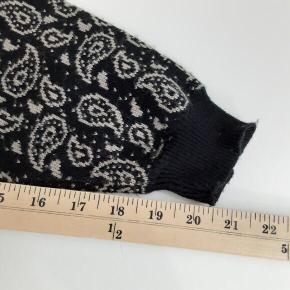 Vintage 80s Collared Polo Sweater Button Up Black Paisley Oversized Retro Funk - Picture 9 of 9